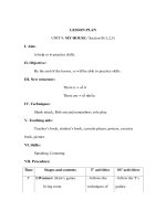 Giáo án Tiếng anh lớp 3 - LESSON PLAN UNIT 9: MY HOUSE / Section B (1,2,3) ppt