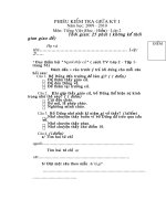 PHIẾU KIỂM TRA GIỮA KI I