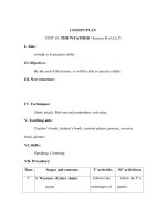 Giáo án Tiếng anh lớp 3 - LESSON PLAN UNIT 10: THE WEATHER / Section B (4,5,6,7) potx