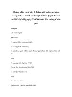 Chứng nhận cơ sở gây ô nhiễm môi trường nghiêm trọng đã hoàn thành xử lý triệt để theo Quyết định số 64/2003/QĐ-TTg ngày 22/4/2003 của Thủ tướng Chính phủ ppt