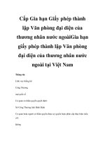 Cấp Gia hạn Giấy phép thành lập Văn phòng đại diện của thương nhân nước ngoàiGia hạn giấy phép thành lập Văn phòng đại diện của thương nhân nước ngoài tại Việt Nam pdf