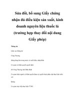 Sửa đổi, bổ sung Giấy chứng nhận đủ điều kiện sản xuất, kinh doanh nguyên liệu thuốc lá (trường hợp thay đổi nội dung Giấy phép) doc