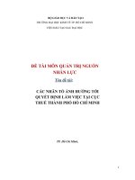 Đề tài tiểu luận các nhân tố ảnh hưởng tới quyết định làm việc tại CỤC THUẾ THÀNH PHỐ Hồ CHÍ MINH