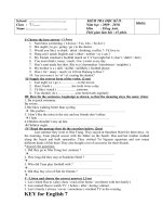 Đề thi Anh 7 HK II - Đáp án