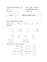 ĐỀ THI VÀ ĐÁP ÁN MÔN TOÁN CUỐI KÌ 2 LỚP 1