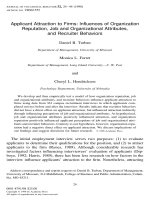 Tài liệu tiếng anh tham khảo applicant attraction to firms influences of organization reputation   job and organizational attributes and recruiter behaviors turban forret hendrickson 1998 jvb