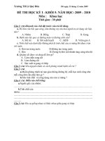 Đề thi cuối kì 1- lớp 4 - Môn Khoa học