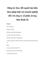 Đăng ký thay đổi người đại diện theo pháp luậtaĐăng ký thay đổi người đại diện theo pháp luật của doanh nghiệp đối với công ty cổ phần (trong khu Kinh tế) của doanh nghiệp đối với ppsx