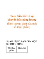 Trao đổi chất và sự chuyển hóa năng lượng (hàm lượng đạm của một số thực phẩm) pptx