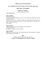 Đáp án Ngữ văn 7 năm 2009-2010-Phòng giáo dục Đam Rông