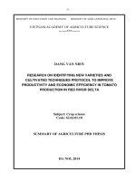 summary of agriculture phd thesis research on identifying new varieties and cultivated techniques protocol to improve productivity and economic efficiency in tomato production in red river delta