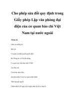 Cho phép sửa đổi quy định trong Giấy phép Lập văn phòng đại diện của cơ quan báo chí Việt Nam tại nước ngoài doc
