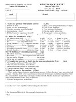 Đề kiểm tra Học kỳ II Anh văn 8