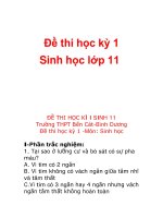 Đề thi học kỳ 1 Sinh học lớp 11 potx