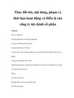 Thay đổi tên, nội dung, phạm vi, thời hạn hoạt động và Điều lệ của công ty tài chính cổ phần pptx