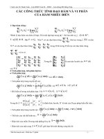 Các công thức tính Đạo hàm, vi phân của hàm nhiều biến.