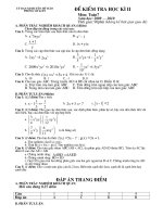 Đề và Đáp án Kiểm tra học kì II toan 7