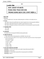 Giáo án hoá học 12 - chương 1 - Sự điện li - Bài 5 - AXIT, BAZƠ VÀ MUỐI. PHẢN ỨNG TRAO ĐỔI ION TRONG DUNG DỊCH CÁC CHẤT ĐIỆN LI pps