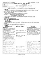 Giáo án sinh học bài 3: các nguyên tố hóa học, nước, cacbohidrat ppt