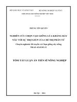 Tóm tắt luận án tiến sĩ nông nghiệp nghiên cứu chọn tạo giống lúa kháng rầy nâu với sự trợ giúp của chỉ thị phân tử