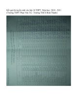 Kết quả thi tuyển sinh vào lớp 10 THPT. Tỉnh Bến Tre . Năm học: 2010 - 2011 (Trường THPT Phan Văn Trị - Trường THCS Bình Thành)