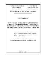 Summary of doctoral dissertation epublic of korea   vietnam strategic cooperative partnership and the way forward in the new context of global governance change in the 21st century