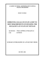 Summary of philosophy of law doctor’s thesis improving legals on state audit to meet requirements on building the socialist law state of vietnam