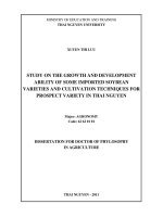 Dissertation for doctor of philosophy in agriculture study on the growth and development ability of some imported soybean varieties and cultivation techniques for prospect variety in thai nguyen