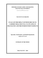 Ph d  dissertation abstract agriculture evaluate the impact of pesticide use to farmer’s health in tea cultivating in thai nguyen and the intervention’s effects