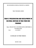 Summary of phd thesis today’s preservation and development of cultural heritage in thua thien hue province
