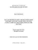 Tóm tắt luận án tiến sĩ kinh tế xác lập mô hình tổ chức cho hoạt động kiểm toán độc lập ở việt nam để nâng cao chất lượng và hiệu quả hoạt động trong xu thế hội nhập