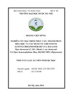 Nghiên cứu đặc điểm thực vật, thành phần hóa học và tác dụng ức chế enzym acetylcholinesterase của hai loài Piper thomsonii (C. DC.) Hook. f. var. thomsonii và Piper hymenophyllum Miq., họ Hồ tiêu (Piperaceae) (tóm tắt)