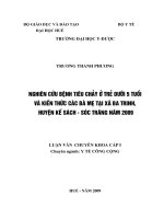 Nghiên cứu bệnh tiêu chảy ở trẻ dưới 5 tuổi và kiến thức, hành vi của các bà mẹ tại xã ba trinh, huyện kế sách, sóc trăng