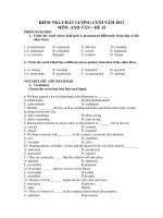 KIỂM TRA CHẤT LƯỢNG CUỐI NĂM 2011 MÔN: ANH VĂN – ĐỀ 15 ppt