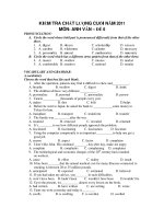 KIỂM TRA CHẤT LƯỢNG CUỐI NĂM 2011 MÔN: ANH VĂN – ĐỀ 6 docx