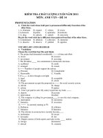 KIỂM TRA CHẤT LƯỢNG CUỐI NĂM 2011 MÔN: ANH VĂN – ĐỀ 14 potx