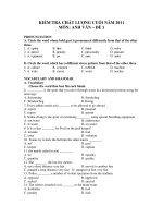 KIỂM TRA CHẤT LƯỢNG CUỐI NĂM 2011 MÔN: ANH VĂN – ĐỀ 1 doc