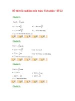 Đề thi trắc nghiệm môn toán: Tích phân - Đề 22 docx