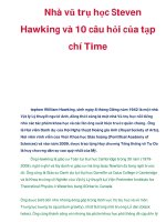 Nhà vũ trụ học Steven Hawking và 10 câu hỏi của tạp chí Time potx