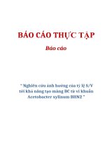 Báo cáo: “ Nghiên cứu ảnh hưởng của tỷ lệ S/V tới khả năng tạo màng BC từ vi khuẩn Acetobacter xylinum BHN2 ” pptx