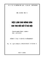 Tóm tắt Luận án Tiến sĩ Kinh tế: Việc làm cho nông dân khi thu hồi đất ở Hà Nộ