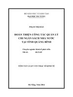 Hoàn thiện công tác quản lý chi ngân sách nhà nước tại tỉnh Quảng Bình