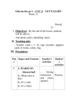 Giáo án lets go 1 - UNIT 2: LET’S LEARN Week: 11 Period: 21 doc