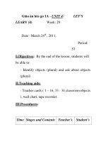 Giáo án lets go 1A - UNIT 4: LEARN (4) Week: 29 LET’S pot