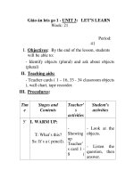 Giáo án lets go 1 - UNIT 3: LET’S LEARN Week: 21 docx