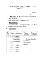 Gáo án lets go 1 - UNIT 2: LET’S LEARN Week: 10 Period: 20 doc