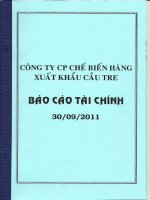 công ty cổ phần chế biến hàng xuất khẩu cầu tre báo cáo tài chính 30 tháng 9 năm 2011