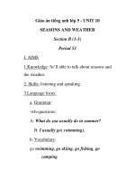 Giáo án tiếng anh lớp 5 - UNIT 10 SEASONS AND WEATHER Section B (1-3) Period 53 doc