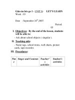 Giáo án lets go 1 - UNIT 1: LET’S LEARN Period: 05 potx