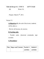Giáo án lets go 1A - UNIT 4: (2) Week: 26 LET’S TALK pptx